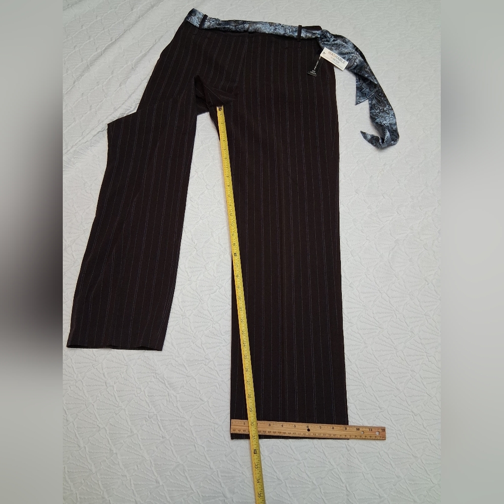 Larry Levine Brown Pinstripe Wide-Leg Pants with Blue Stitching Size 10 - Picture 15 of 16
